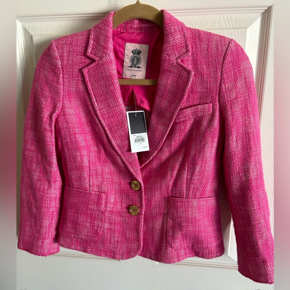 Juicy Couture Dragonfruit Textured Petite Jacket, Gold Tone Buttons, NEW w/ TAG